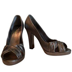 Cole Haan Tonya pewter-colored leather open-toe pumps sz 8
